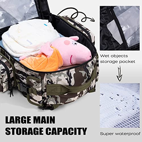 Dinictis Dad Diaper Bag, Mens Diaper Bag Backpack with Diaper Changing Mat, Military Diaper Backpack with Molle Webbing, Waterproof Pouch, Baby Wipes pocket, Insulated Bottle Pockets- Camo - color: Camo