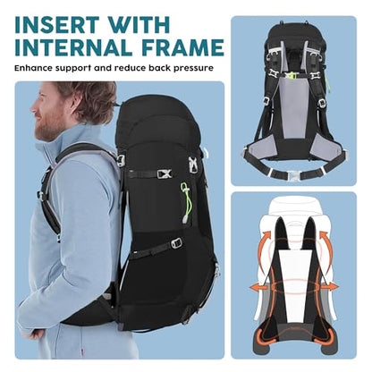 N NEVO RHINO Internal Frame Hiking Backpack 50/60/65/70/80L, Mountain Climbing Camping Backpack Daypack Waterproof Rain Cover | Mountain Climbing - color: 10 Black, size: 60+5L