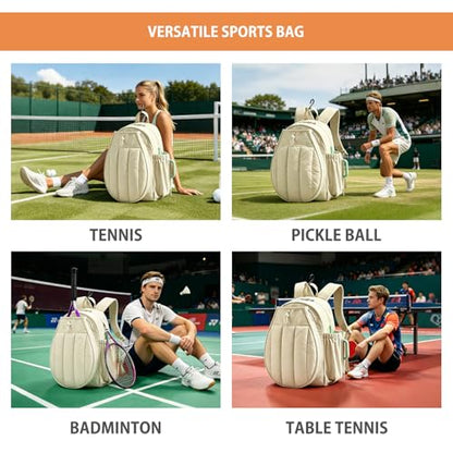 BeGyoku Tennis Backpack,Tennis Bag with Shoe Compartment&Waterproof Pocket&Fence Hook,Tennis Racket Bag Holds 2 Rackets,Large Tennis Bags for Women Men,Gym Sports Bag for Teennis Pickleball Badminton - color: Beige