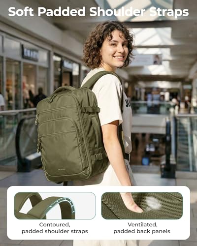 BAGSMART Travel Backpack for Women & Men 17.3 inch Laptop, Flight Approved Carry on Backpack with Shoe bag & 2 Packing Cubes, Water-Resistant Large Business Travel Bag, Weekender Bag - Olive green - color: Olive Green