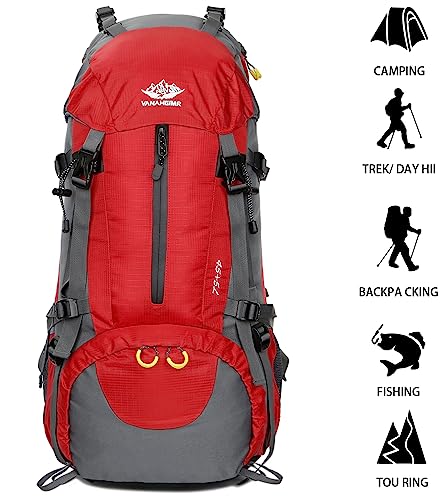 Esup 50L Hiking Backpack Men Camping Backpack with rain cover 45l+5l Lightweight Backpacking Backpack Travel Backpack - color: Red