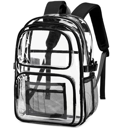 abshoo Large Heavy Duty Clear Backpack For School Bookbag Transparent Multi Pocket Backpacks (Black) - color: Black