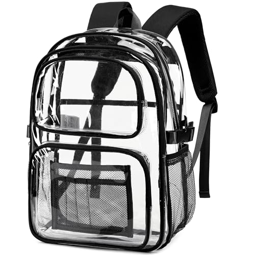 abshoo Large Heavy Duty Clear Backpack For School Bookbag Transparent Multi Pocket Backpacks (Black) - color: Black