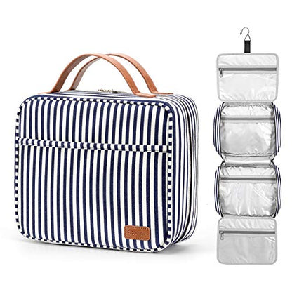Bosidu Hanging Travel Toiletry Bag,Large Capacity Cosmetic Travel Toiletry Organizer for Women with 4 Compartments & 1 Sturdy Hook,Perfect for Travel/Daily Use/Christmas - color: M-Navy Blue