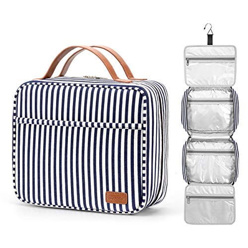 Bosidu Hanging Travel Toiletry Bag,Large Capacity Cosmetic Travel Toiletry Organizer for Women with 4 Compartments & 1 Sturdy Hook,Perfect for Travel/Daily Use/Christmas - color: M-Navy Blue