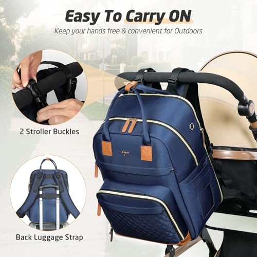 Diaper Bag Backpack - Extra Large Diaper Bag for 2 Kids Twin, Travel Baby Bags for Mom Dad 25-37L Expandable with Changing Pad Earphone Hole, Solid Blue - color: Solid Blue