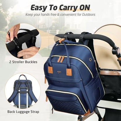 Diaper Bag Backpack - Extra Large Diaper Bag for 2 Kids Twin, Travel Baby Bags for Mom Dad 25-37L Expandable with Changing Pad Earphone Hole, Solid Blue - color: Solid Blue
