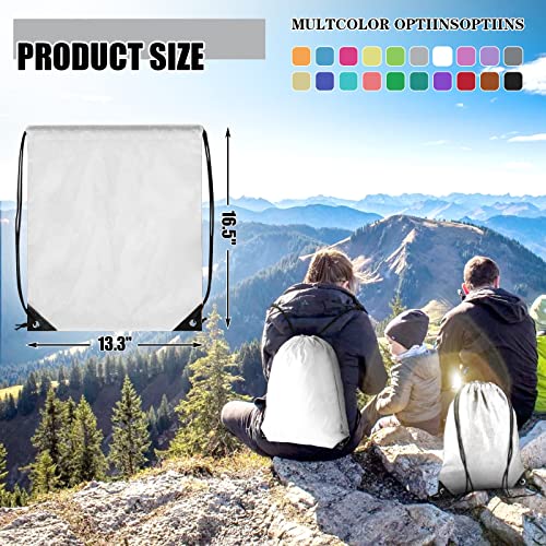 Grneric Drawstring Backpack Bulk 100Pcs Cinch Bag, Polyester Drawstring Bags for Gym Beach Sports Short Trip Party (White) - color: White