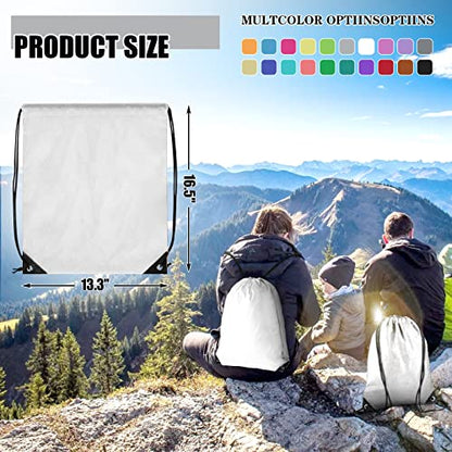 Grneric Drawstring Backpack Bulk 100Pcs Cinch Bag, Polyester Drawstring Bags for Gym Beach Sports Short Trip Party (White) - color: White