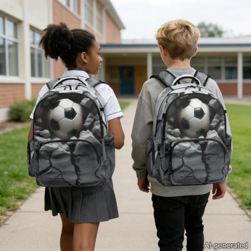 Suobstales 3D Soccer Print Kids School Backpack Lightweight Casual Daypack Schoolbags for Teens Girls Boys Large Capacity Rucksack with Adjustable Strap Back to School Bookbag - color: 3d Soccer