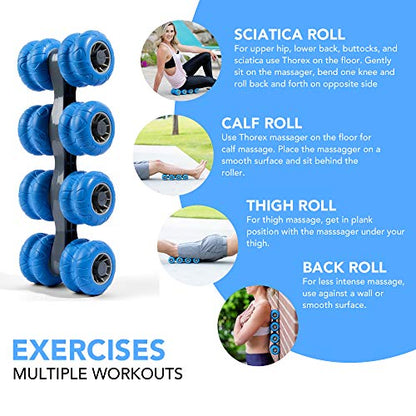 THOREX 8-Wheel Back Massager and Neck Knot Remover - Chiropractor Approved Manual Deep Tissue Massage Tool for Upper Back, Trapezius Pain Relief and Trigger Point Therapy - Self Recovery Muscle Stick