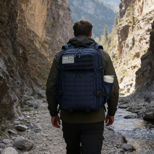 Sparklekle Military Tactical Backpack 45L 3 Day Assault Pack Waterproof Molle Hiking Rucksack for Men and Women (Blue) - color: Navy, size: 45L