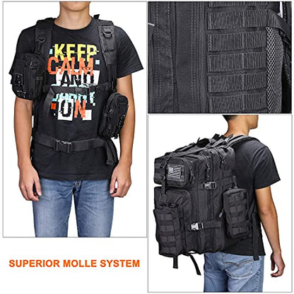 Prospo Military Tactical Backpack Large Fishing Tackle Backpack 3 Day Assault Survival Pack Molle Bag for Men - color: Black