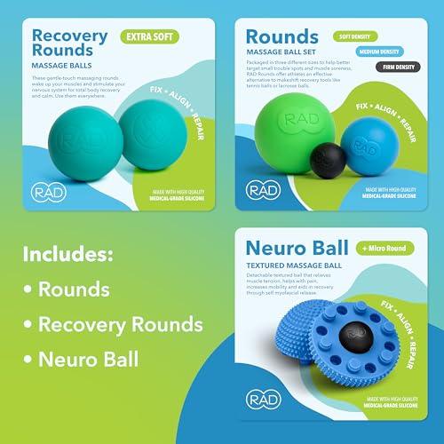 RAD Baller Bundle – Myofascial Release Balls for Full Body Mobility & Recovery, Trigger Point Relief – Includes Rounds (Set of 3), Recovery Rounds (Set of 2), and Neuro Ball Foot Roller - style: Baller Bundle – 6-Piece
