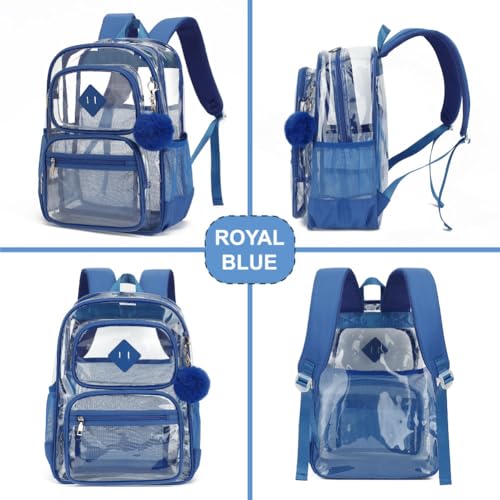 Heavy Duty Clear Backpack for Girls Boys Transparent School Bookbag Kids Durable PVC See Through Backpack-Royal Blue - color: Royal Blue
