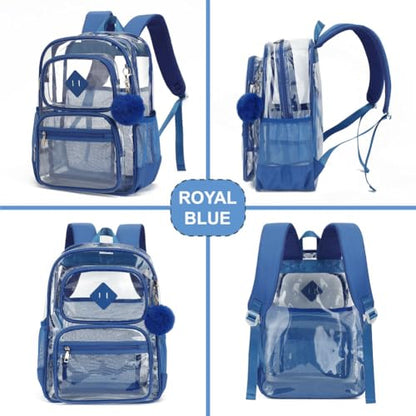 Heavy Duty Clear Backpack for Girls Boys Transparent School Bookbag Kids Durable PVC See Through Backpack-Royal Blue - color: Royal Blue