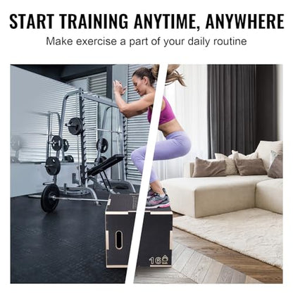 VEVOR 3 in 1 Plyometric Jump Box, Easy-to-Assemble Wood Plyo Box for Jumping Trainers, Home Gym Training and Conditioning - style: 20" x 18" x 16"