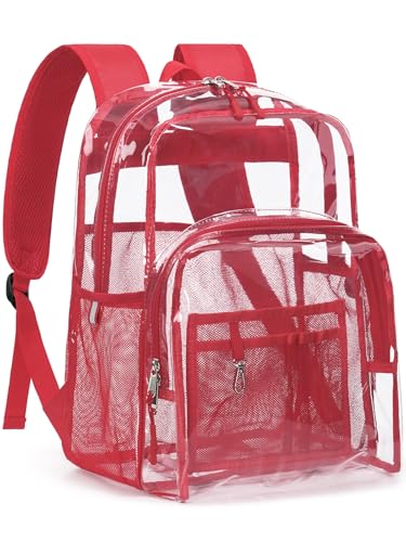 Clear Backpack Heavy Duty, 17 Inch Large TPU Clear Bookbag for Boys Girls Adult, See Through Book Bag Transparent Backpacks with Multiple Pockets for School College Work Casual Sport, Red - color: Red, size: Medium