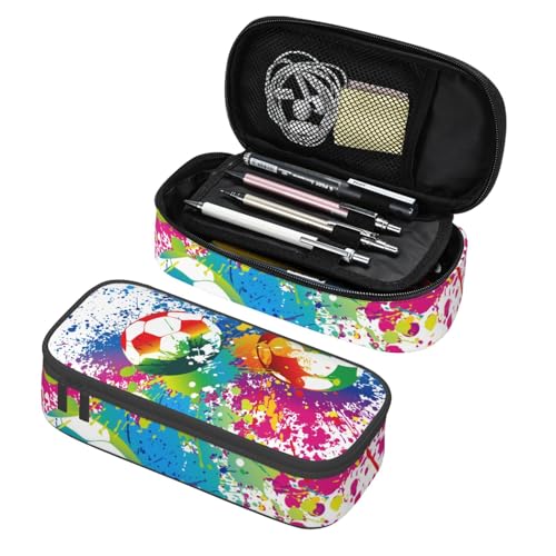 Colorful Soccer Pencil Case Big Capacity Storage Pencil Pouch Stationery Bags With Zipper Portable Pen Holder Box Organizer For Boys Girls Teens Student College School Office Supplies - color: Colorful Soccer