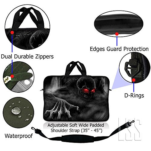 LSS 15-15.6" Laptop Sleeve Bag with Matching Laptop Skin Sticker & Mouse Pad Combo | Carrying Case for 14" 15" 15.6" - Red Eye Dark Ghost Zhombie Skull - color: Red Eye Dark Ghost Zhombie Skull, size: 15 inch