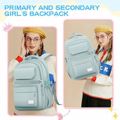 PRAGARI Kids School Backpack for Teens Girls Aesthetic Green Backpack Lightweight College Laptop Casual Travel Bookbag - color: Green