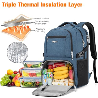 Insulated Lunch Backpack Fit 17" Laptop, Work Backpack with Lunch Box for Men & Women, Water Resistant College Computer Bag for Travel, Business, Hiking - color: Blue