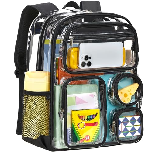 Vorspack Clear Backpack Heavy Duty - Clear Backpacks for School Large Transparent Bookbag with Multi-pockets for Girls Boys See Through Backpack for College Work Travel - Black - color: Black, size: Large