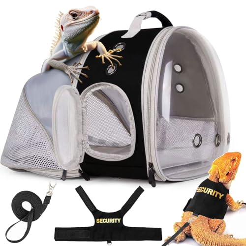 WEVONIGU Expandable Small Animal Backpack Carrier with Clear Bubble Window Large Space Travel Cage for Hedgehog Rat Parrot,Bearded Dragon,Sugar Glider,Airline Approved (Black, BE Backpack+LSH) - color: Black, size: 13.0"L x 7.0"W x 12.0"H
