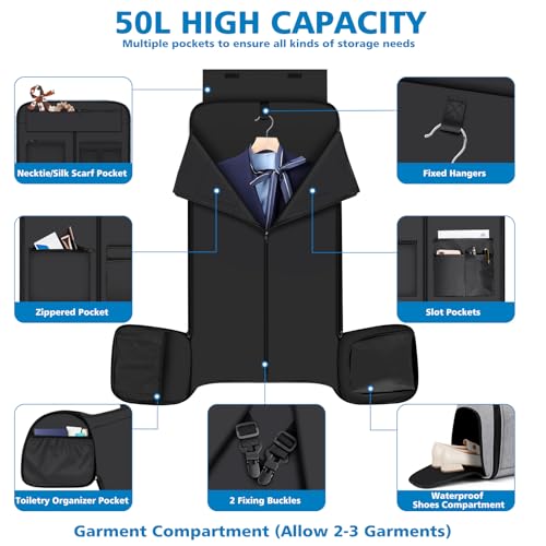 Convertible Garment Bags for Travel - Carry on Garment Duffle Bag with Backpack Straps for Men Women, 4 in 1 Large Travel Duffel Bags with Shoes Compartment Hanging Suit Dress Weekender Bag 3pcs Set - color: C-Grey