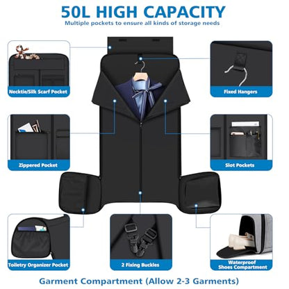 Convertible Garment Bags for Travel - Carry on Garment Duffle Bag with Backpack Straps for Men Women, 4 in 1 Large Travel Duffel Bags with Shoes Compartment Hanging Suit Dress Weekender Bag 3pcs Set - color: C-Grey