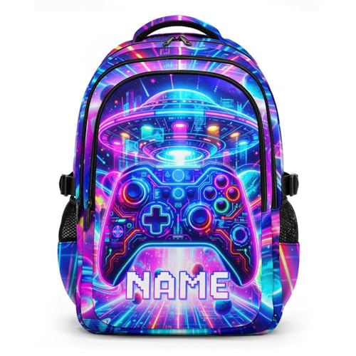 Boys Backpack Personalized Gamer Backpacks for Kids Teens Adults, Large Cool Custom Gaming Bookbag for Elementary Middle High School - color: Yellow