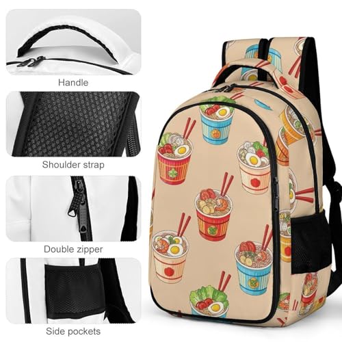 Sturdy Laptop Backpack Noodle Ramen, Anti Theft Water Resistant Travel Business Bag with Water Bottle Pockets Gifts for Men Women - color: Pattern (355)