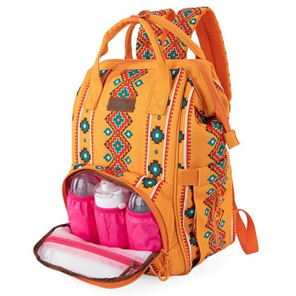 Wrangler Aztec Backpack Organized Daypack Travel Baby Bag with Stroller Strap and Side Bottle Pockets WG2204-9110MST - color: Angel Orange
