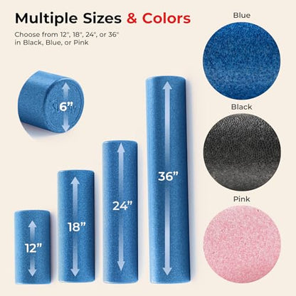 Sunny Health & Fitness High-Density Foam Roller 12" to 36", for Stretching & Muscle Recovery – Black, Blue, Pink - color: Blue, size: 12-Inch