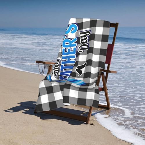 Happy Father's Day Beach Towel, Black Buffalo Plaid Quick Dry Sand Free Absorbent Bath Towel, Microfiber Lightweight Towel Pool Travel Camping Gym Swim 30x60 Inch/ 77X153cm - color: Happy Father's Day