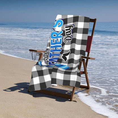 Happy Father's Day Beach Towel, Black Buffalo Plaid Quick Dry Sand Free Absorbent Bath Towel, Microfiber Lightweight Towel Pool Travel Camping Gym Swim 30x60 Inch/ 77X153cm - color: Happy Father's Day