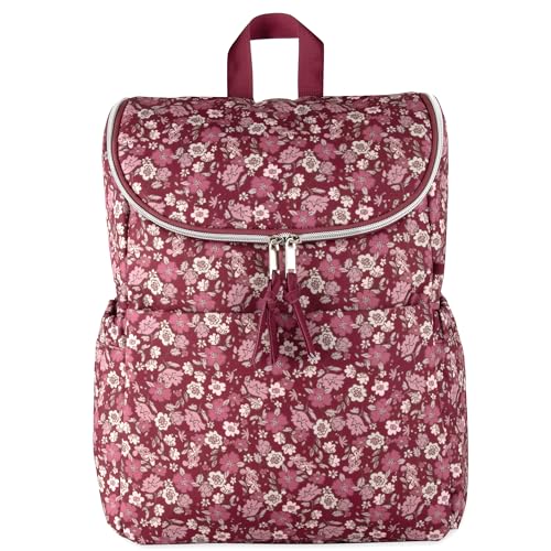 Multi-Function Floral Diaper Backpack and Travel Nappy Baby Bag with Changing Pad and Stroller Straps - color: Burgundy Floral