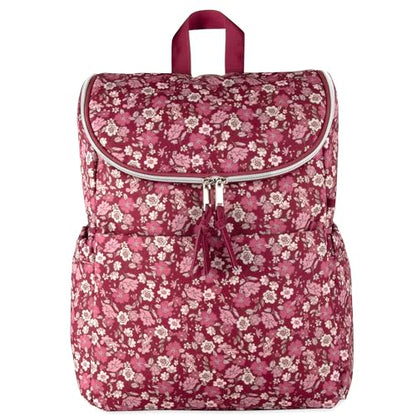 Multi-Function Floral Diaper Backpack and Travel Nappy Baby Bag with Changing Pad and Stroller Straps - color: Burgundy Floral