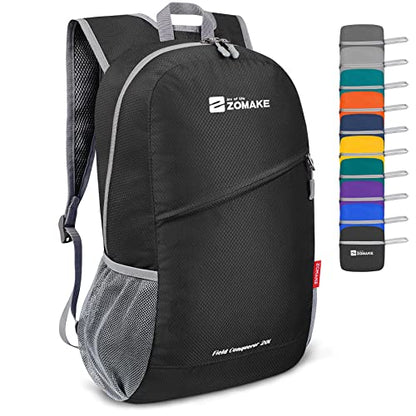 ZOMAKE Lightweight Packable Backpack 20L,Foldable Backpacks Small Daypack for Hiking Water Resistant Day Bag for Travel(Black) - color: Black