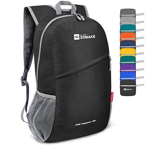 ZOMAKE Lightweight Packable Backpack 20L,Foldable Backpacks Small Daypack for Hiking Water Resistant Day Bag for Travel(Black) - color: Black