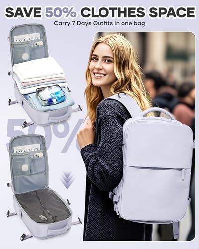 WONHOX Vacuum Seal Travel Backpack with Air Pump,Compression Vacpack Waterproof Carry On Backpack for Travel Women Men with Vacuum System,Airlines Approved Daypack Laptop Space Saver Bags,Lilac - color: B6-lilac(with Air Pump)