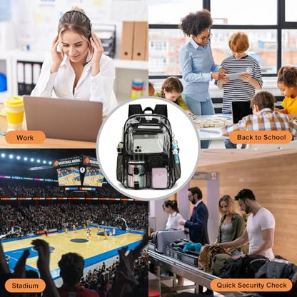 Clear Backpack Heavy Duty Transparent Backpacks Stadium Approved for School Work Sport Travel (Black) - color: Black