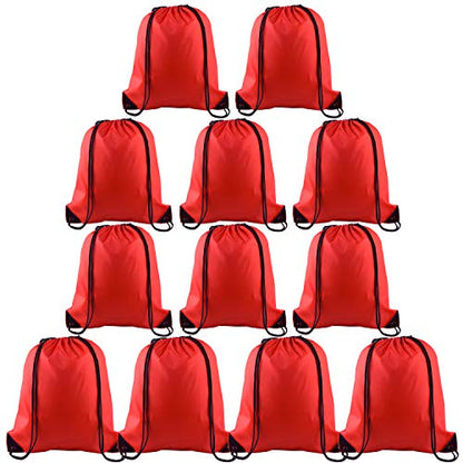 KUUQA 12 Pcs Drawstring Backpack Bags Sport Gym Sack Cinch Bags Bulk for School Traveling and Storage (Red) - color: Red