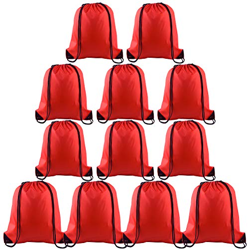 KUUQA 12 Pcs Drawstring Backpack Bags Sport Gym Sack Cinch Bags Bulk for School Traveling and Storage (Red) - color: Red