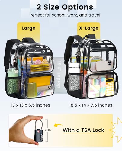 Vorspack Clear Backpack with TSA Lock, Extra Large Clear Bookbag, Black - color: Black, size: X-Large