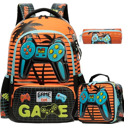 Meetbelify Kids School Backpacks for Girls Boys Backpack with Lunch Bag for Elmentary Students - color: 02 Game