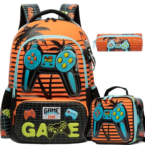 Meetbelify Kids School Backpacks for Girls Boys Backpack with Lunch Bag for Elmentary Students - color: 02 Game