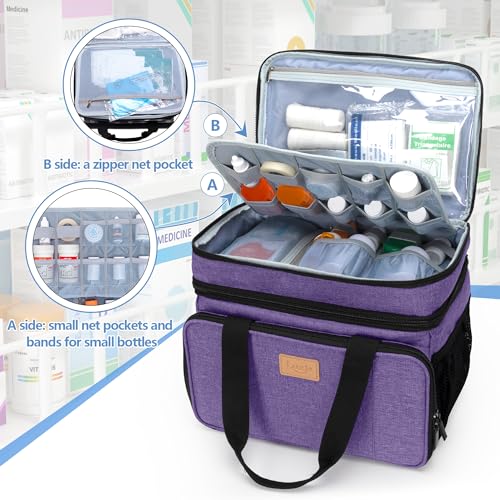 LUXJA 2 Layers Medicine Bag with Detachable Divider, Pill Bottle Organizer Suitable for Home or Travel Use, Purple - color: Purple