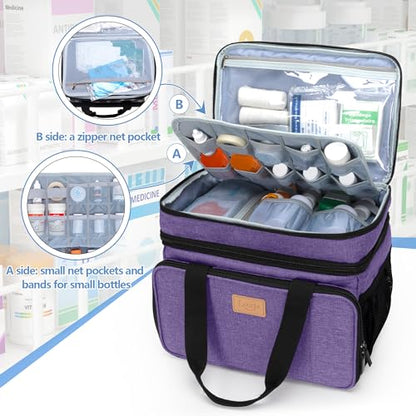 LUXJA 2 Layers Medicine Bag with Detachable Divider, Pill Bottle Organizer Suitable for Home or Travel Use, Purple - color: Purple