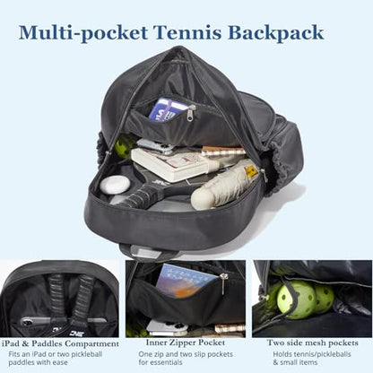 Pickleball Bag Backpack Fits 2 to 6 Paddles, Large Pickle ball Bags for Men and Women with Shoe Compartment and Fence Hook, Great Pickleball Gifts - color: Black